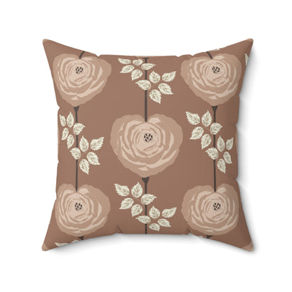 Square Pillow - Mocha And Cream Rose Heart Floral Art Decor, Art Nouveau