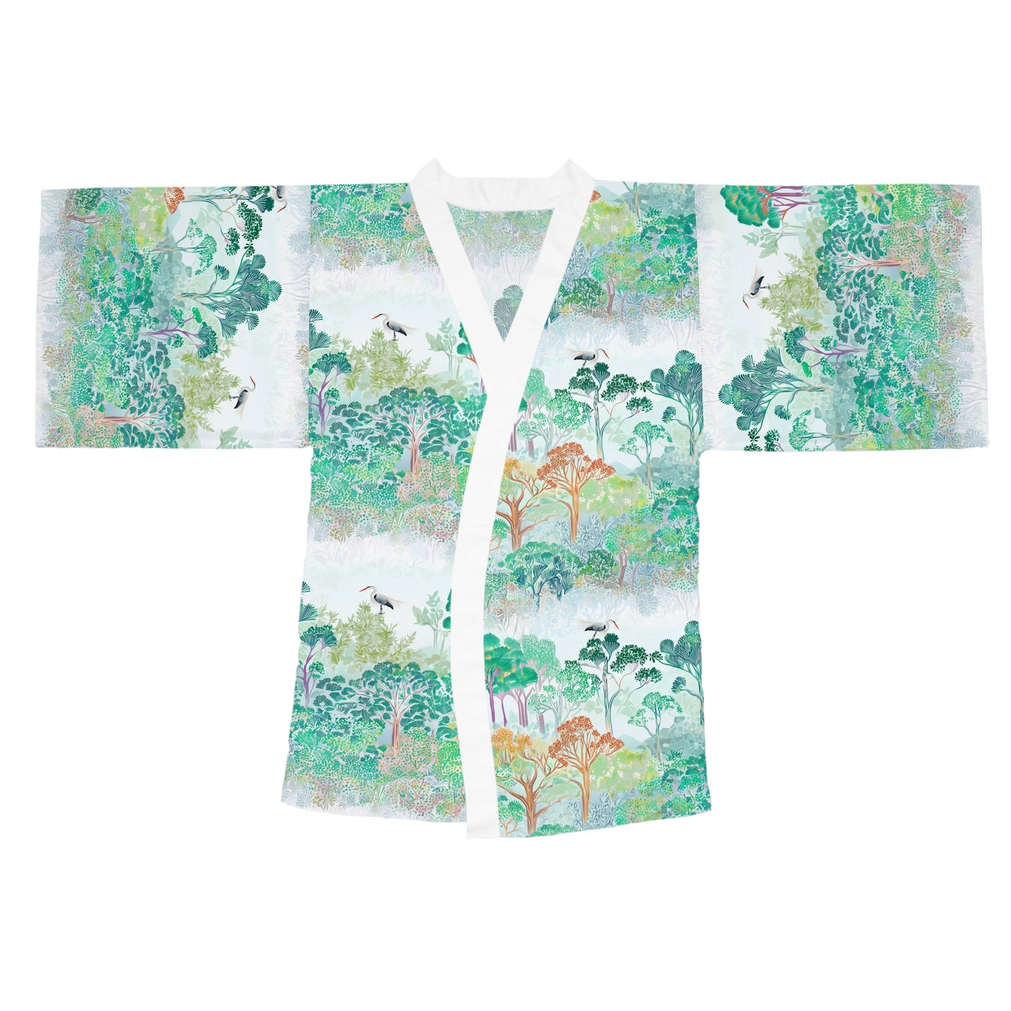 Kimono Robe - Japanese Forest With Cranes