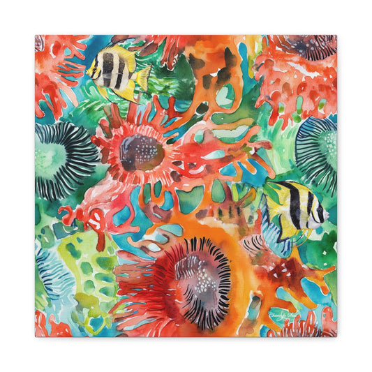 Canvas Art - Vibrant Coral Reef Sea Anemones And Angel Fish