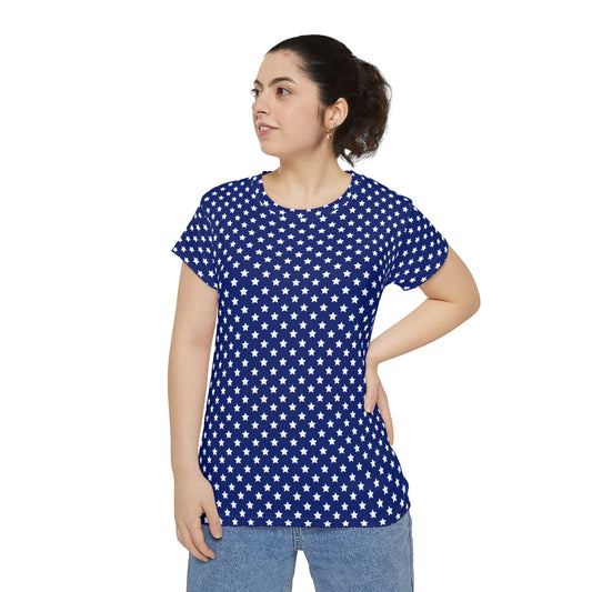 Women's Tee - Navy Blue White Stars Print