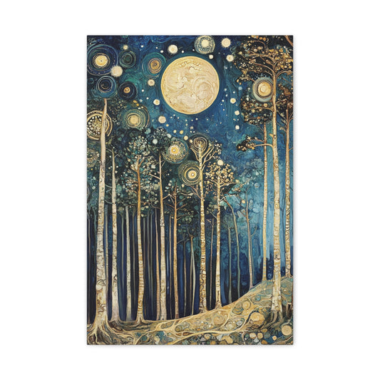 Canvas Art - Forest Starry Night Inspired By Gustav Klimt