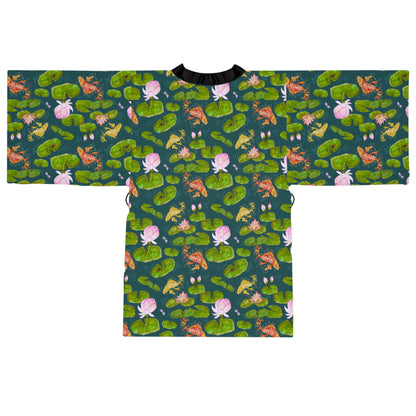 Kimono Robe - Japanese Koi Pond And Pink Lily Pads