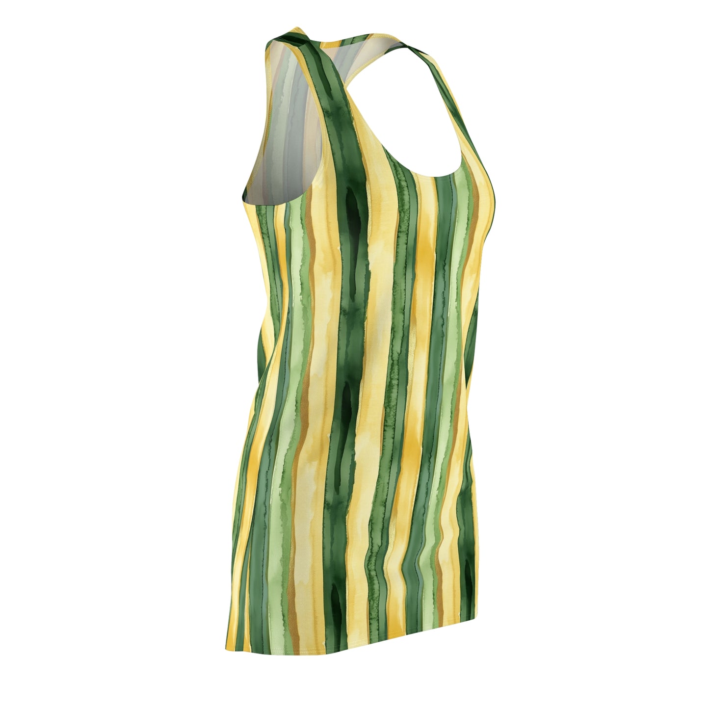 Women's Racerback Dress - Green and Gold Watercolor Stripes For Summer Fun