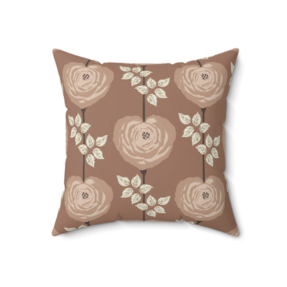Square Pillow - Mocha And Cream Rose Heart Floral Art Decor, Art Nouveau