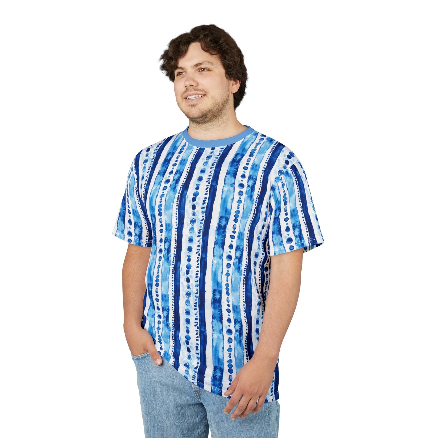 Men's Tee - Coastal Blue And White Ikat Watercolor