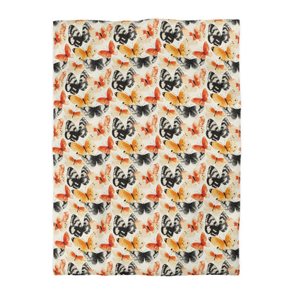 Duvet Cover - Japanese Butterflies Watercolor In Black, Orange And Yellow