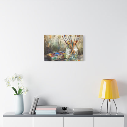 Canvas Art - Artistic Brush and Watercolor Palette Wall Art
