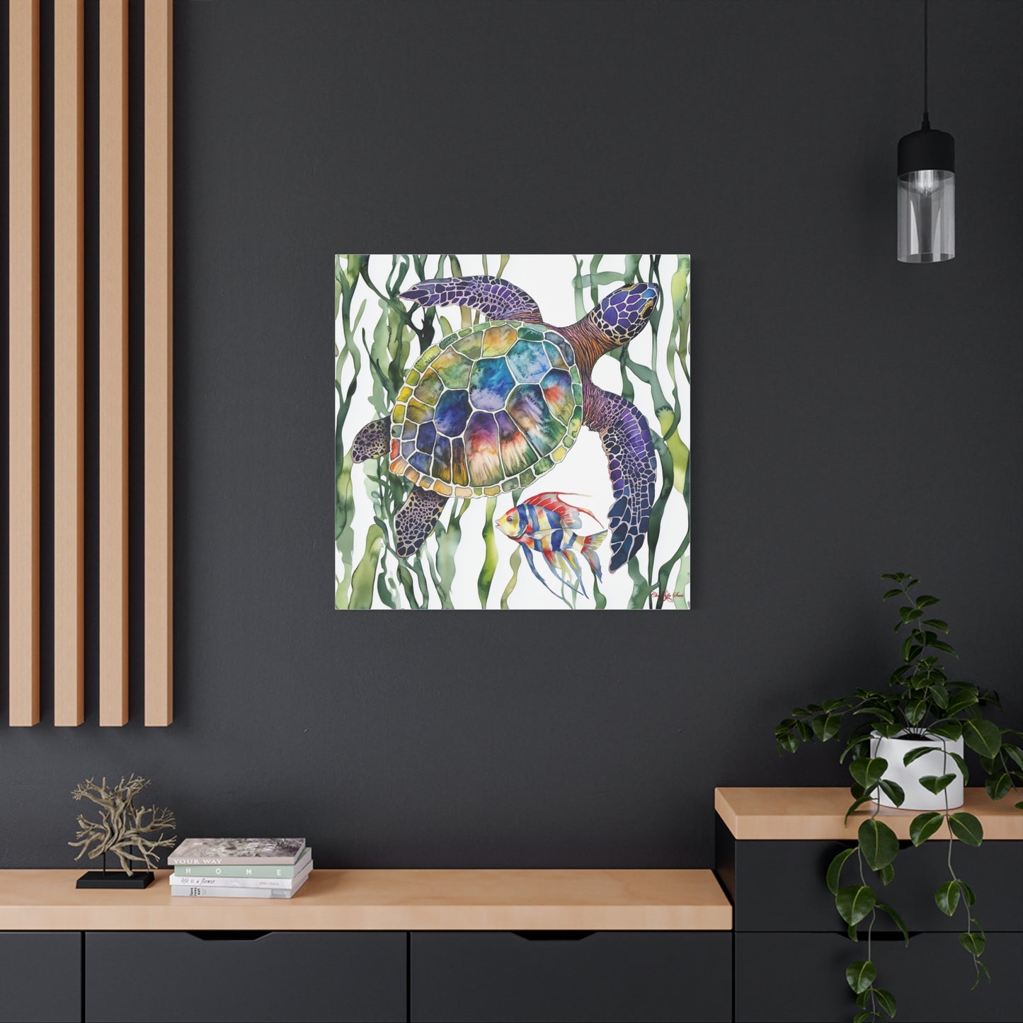 Canvas Art: Colorful Sea Turtle & Tropical Fish