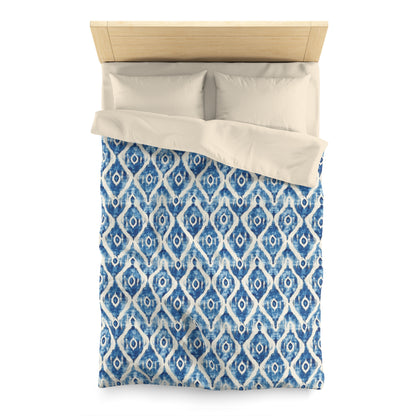 Duvet Cover - Microfiber Indonesian Blue And White Ikat Diamond Design