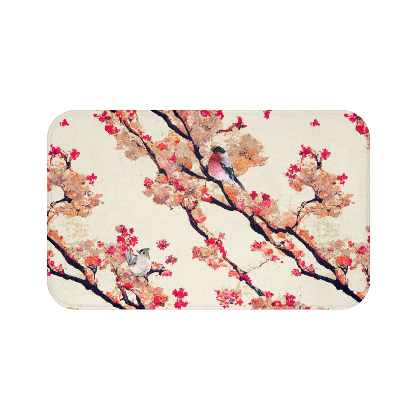 Bath Mat - Vintage Asian Chinoserie Floral With Birds