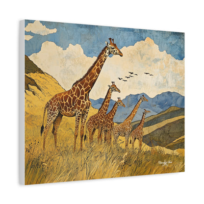 Canvas Art - A Tower of Giraffes In The African Suvanna