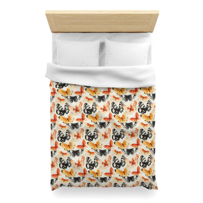 Duvet Cover - Japanese Butterflies Watercolor In Black, Orange And Yellow