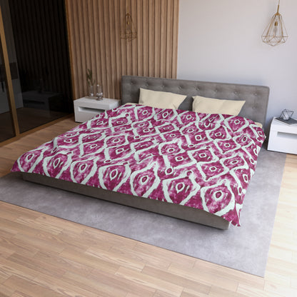 Duvet Cover -  Maroon and White Microfiber Indonesian Ikat