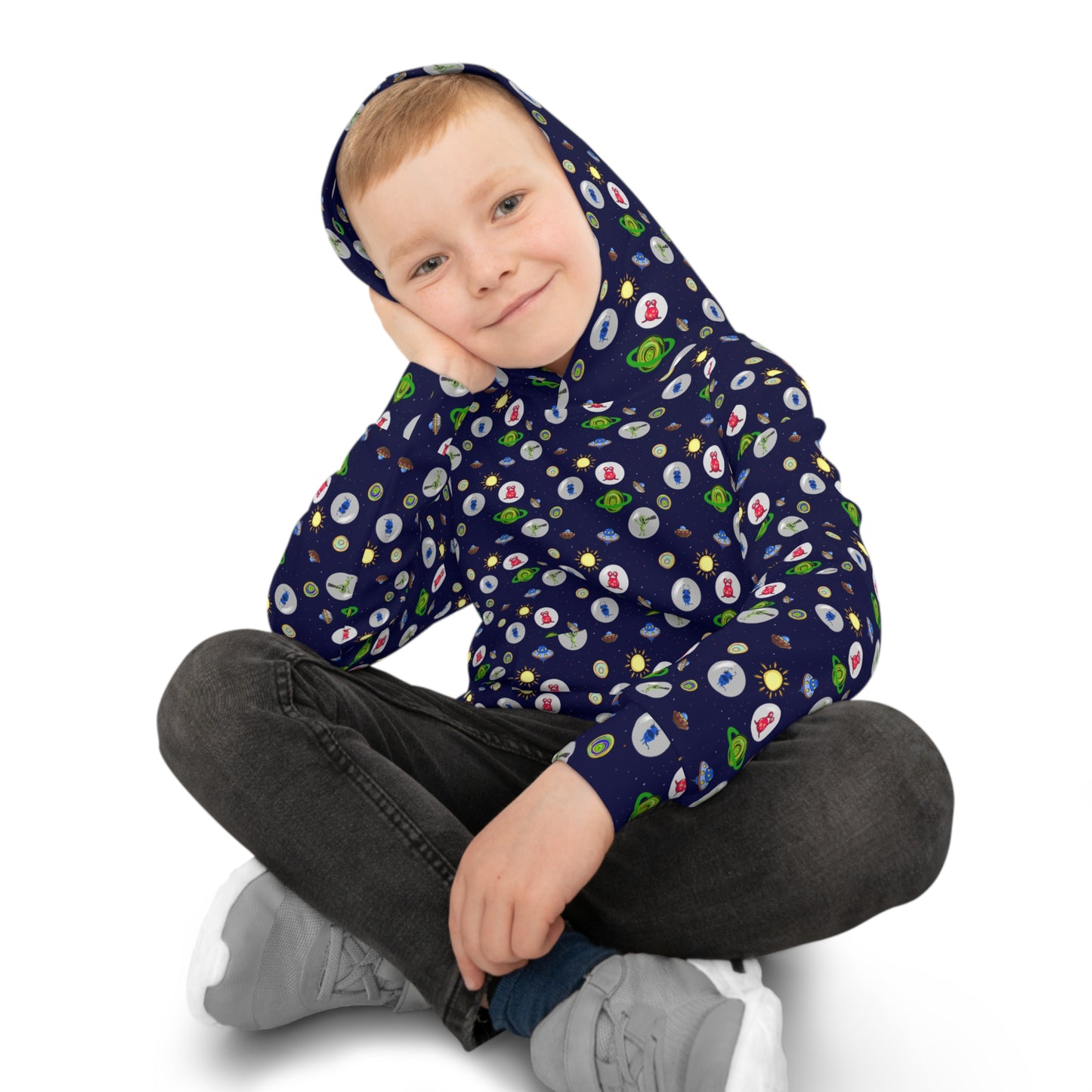 Children's Hoodie - Watercolor UFO's and Planets Space Aliens