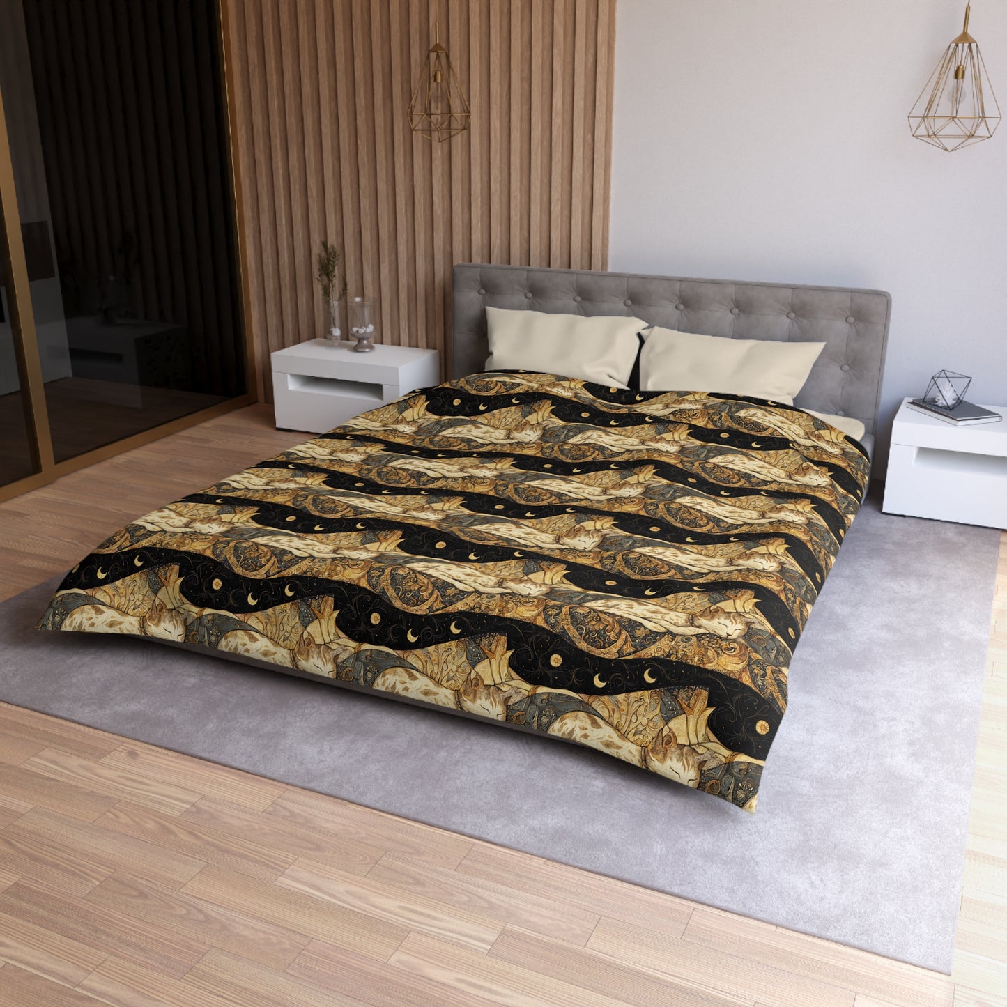 Duvet Cover – Persian Dreams and a Cat Under the Night Sky