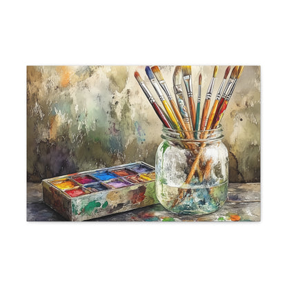 Canvas Art - Artistic Brush and Watercolor Palette Wall Art