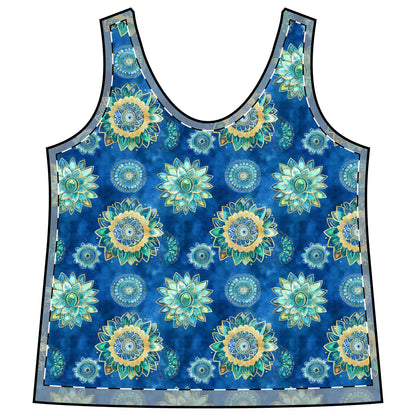 Women's Racerback Tank - Floral Mandalas In Blue, Green And Gold