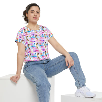 Women's Tee - Colorful Watercolor Stripe Ice Cream Print