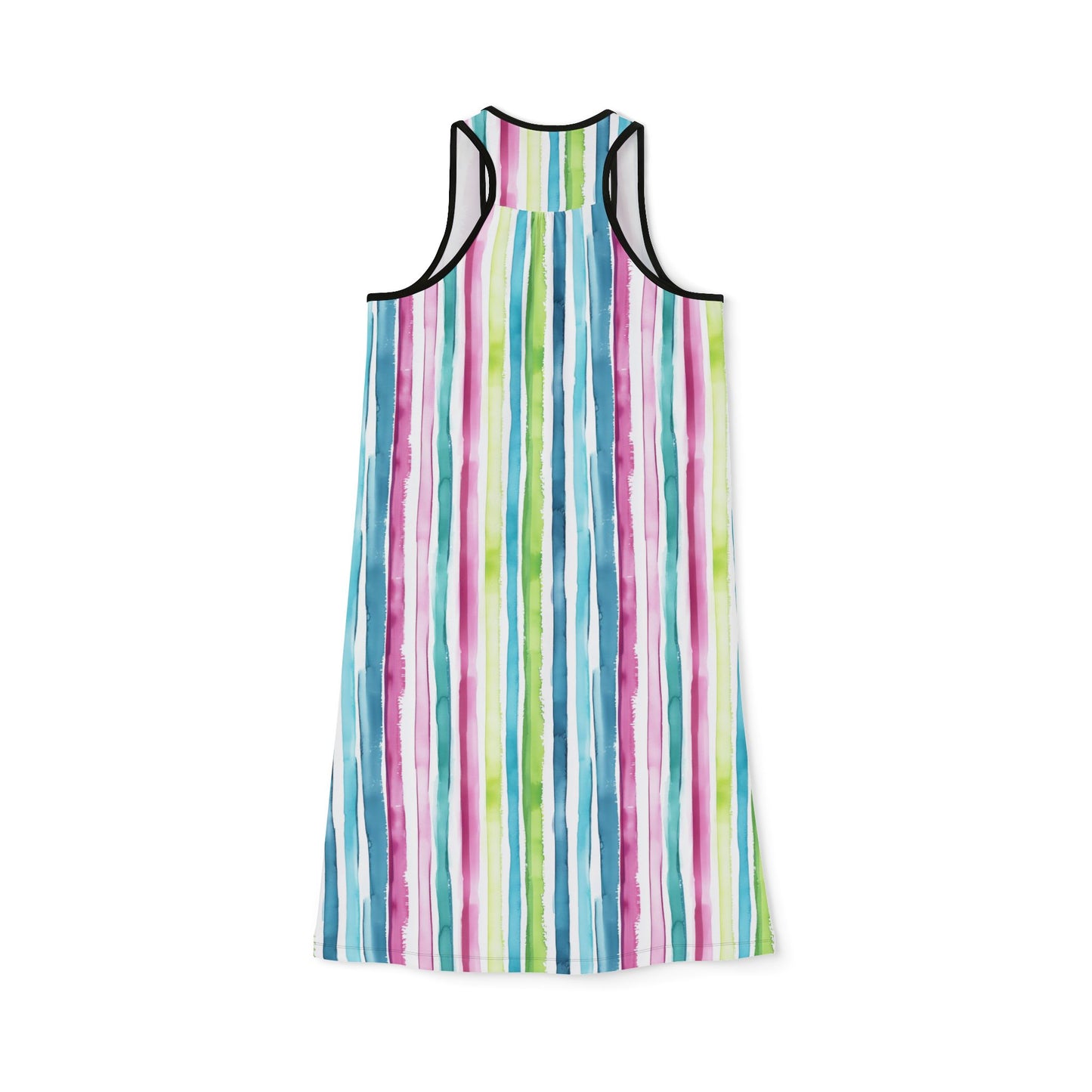 Women's Racerback Dress - Striped Aqua, Fuchsia, Chartreuse and White