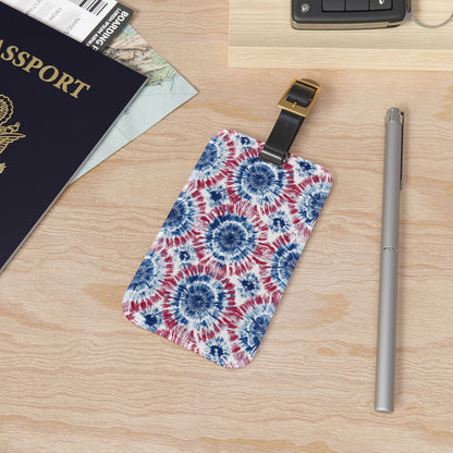 Luggage Tag - Patriotic Red, White & Blue Boho Tie Dye