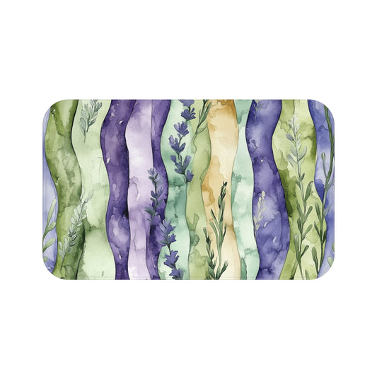 Bath Mat - Vibrant Watercolor Botanical Wave Stripes