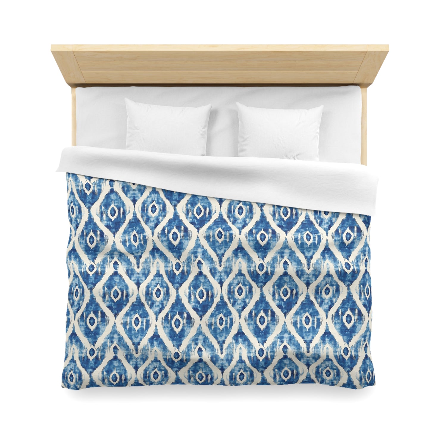 Duvet Cover - Microfiber Indonesian Blue And White Ikat Diamond Design