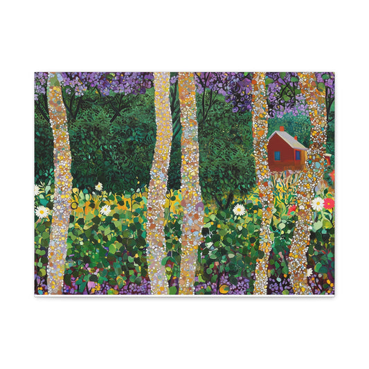 Canvas Art - Colorful Forest Cabin In The Woods Wall Art