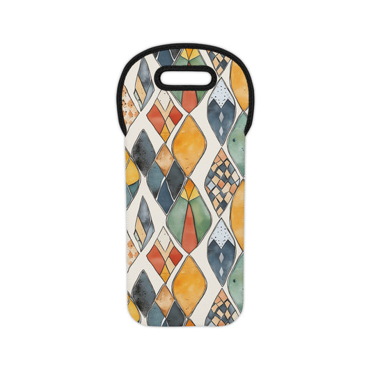 Wine Tote Bag - Hand-Painted Moroccan Diamond Abstract