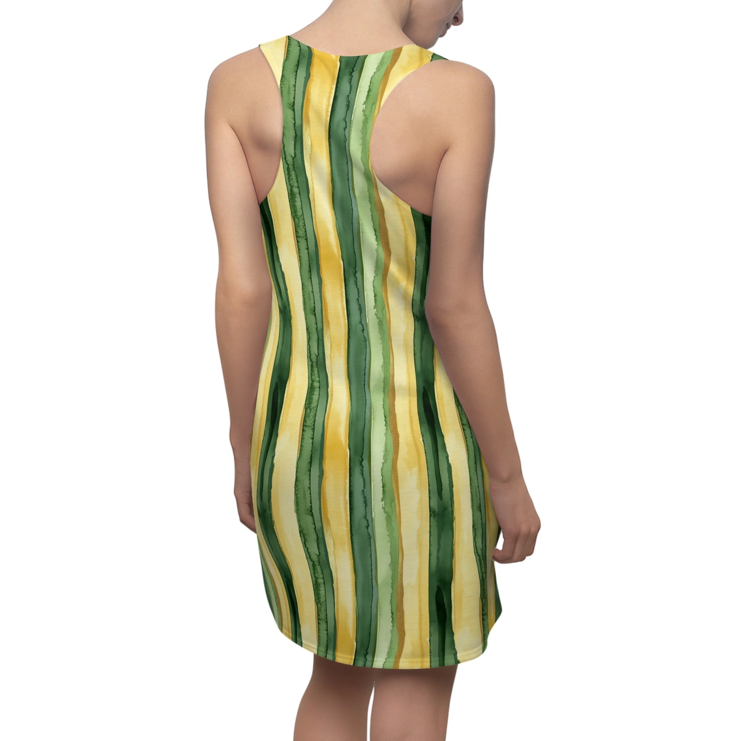 Women's Racerback Dress - Green and Gold Watercolor Stripes For Summer Fun