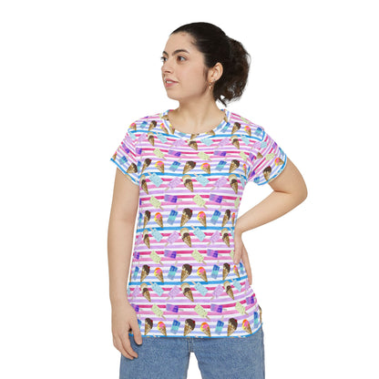 Women's Tee - Colorful Watercolor Stripe Ice Cream Print