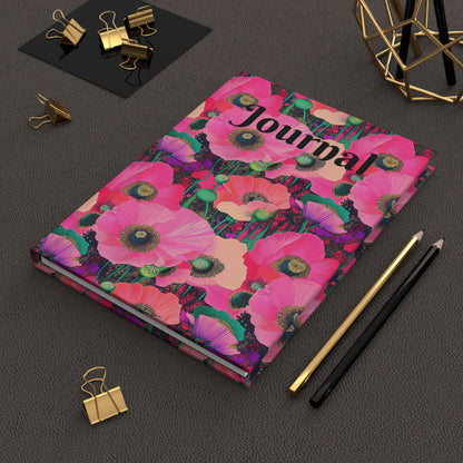 Hardcover Journal - Vibrant Fuchsia Pink Poppy Design for Personal Reflection and Creativity
