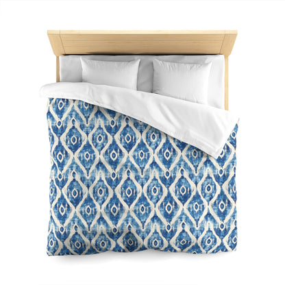 Duvet Cover - Microfiber Indonesian Blue And White Ikat Diamond Design