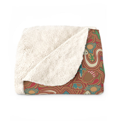 Sherpa Fleece Blanket - Southwestern Native American Mola Line Work