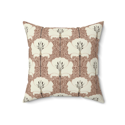 Square Pillow - Mocha And Cream Poppy Flowers Pillow