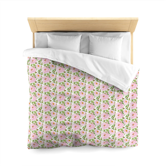 Microfiber Duvet Cover - Pink Rose Floral & Bees