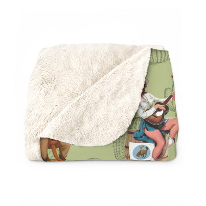 Sherpa Fleece Blanket - Country Western Cactus and Pin Up Cowgirls