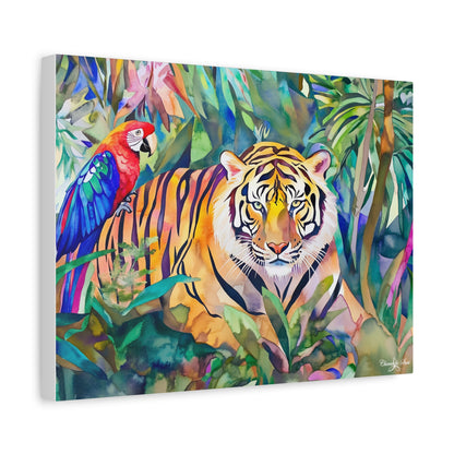 Canvas Art - Tropical Jungle Majestic Tiger & Parrot Wall Decor