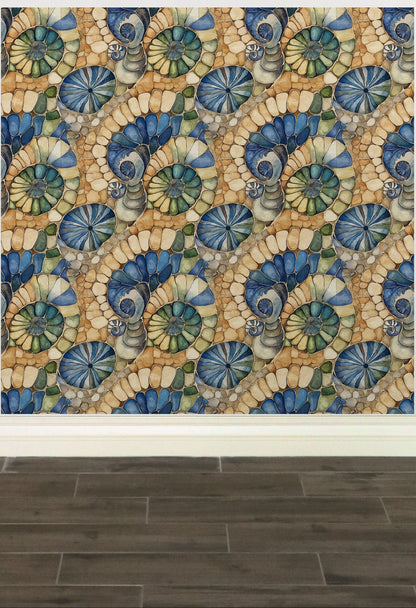 Wallpaper - Coastal Sea Glass, Stones And Seashells Mosaic