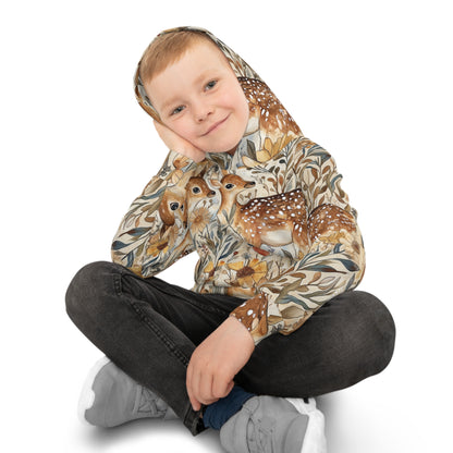 Children's Hoodie - Forest Deer In Brown, Ivory, Green And Yellow