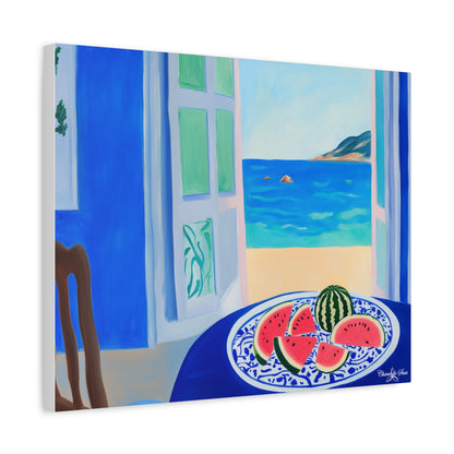Canvas Print - Watermelon Slices On Seaside Cafe Table Coastal Wall Art
