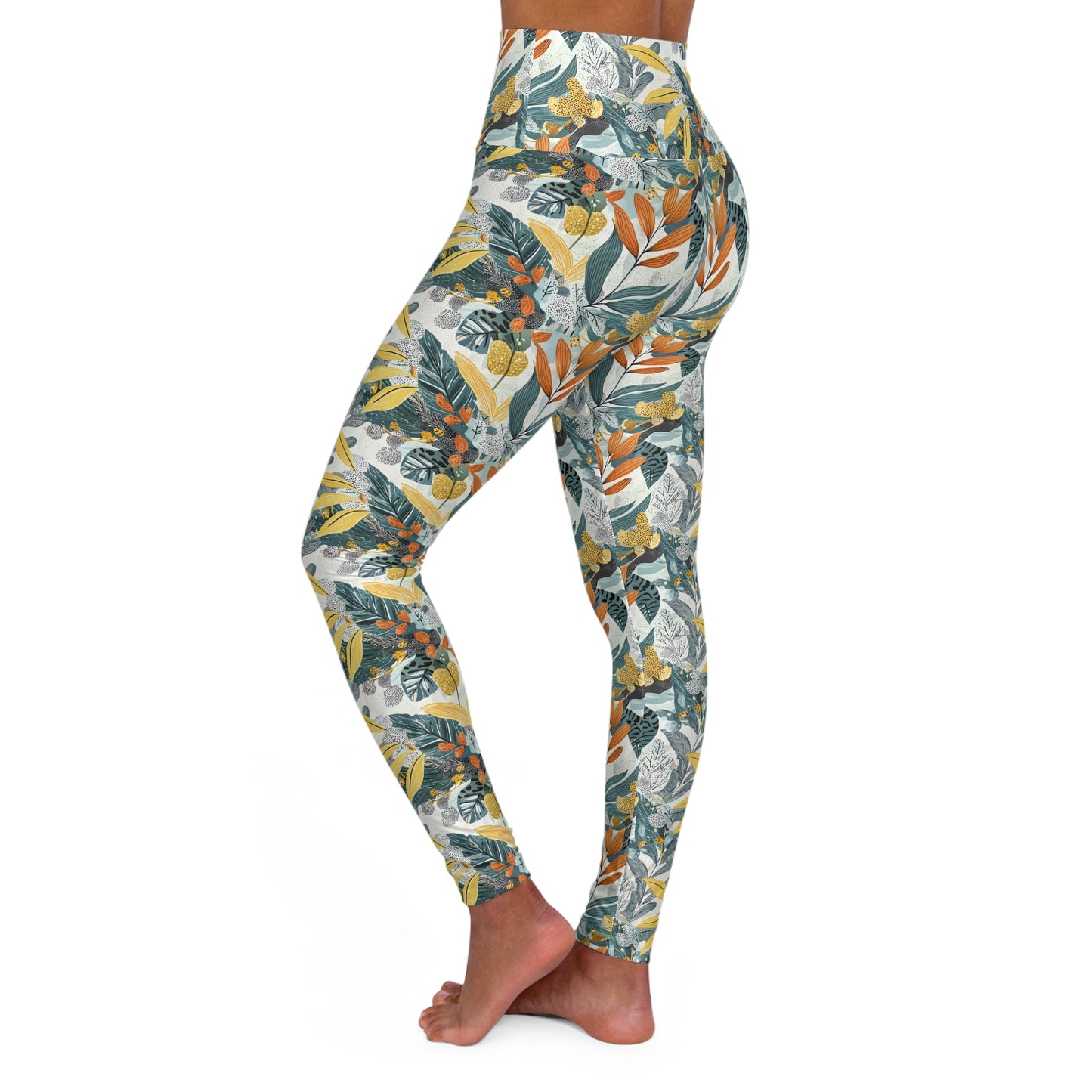 Yoga Leggings - Vibrant Tropical Floral Print for Active Lifestyle