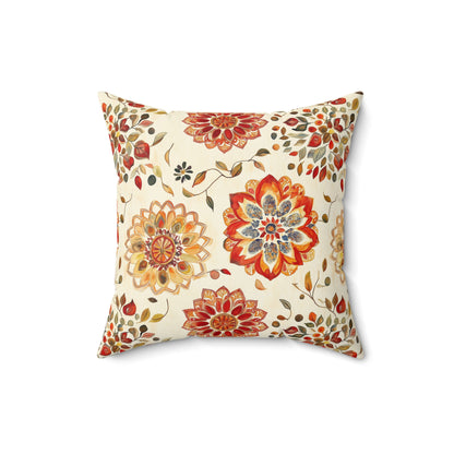 Square Pillow - Golden Floral Mandalas
