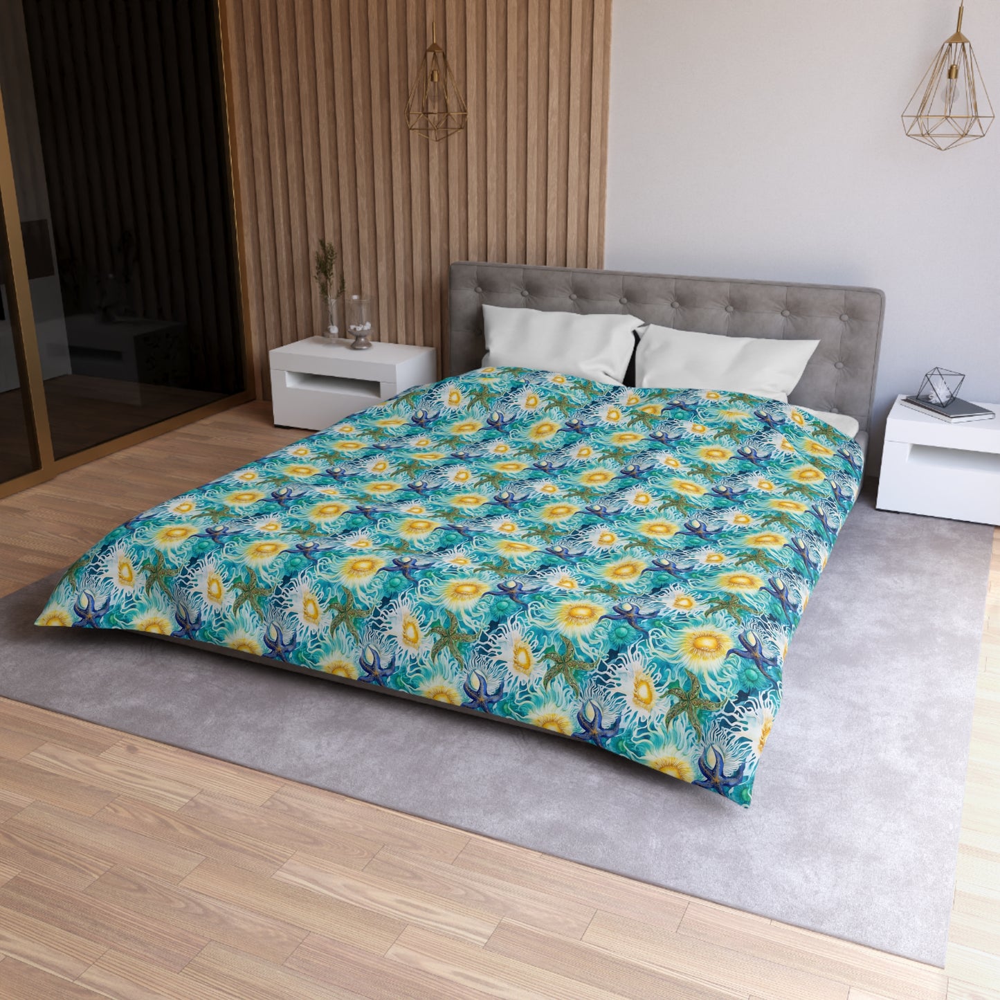 Duvet Cover - Coastal Watercolor Sea Anemones And Starfish