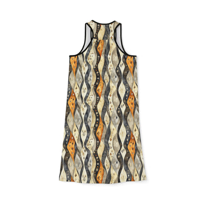 Women's Racerback Dress - Vertical Bohemian Wavy Stripes With Dots