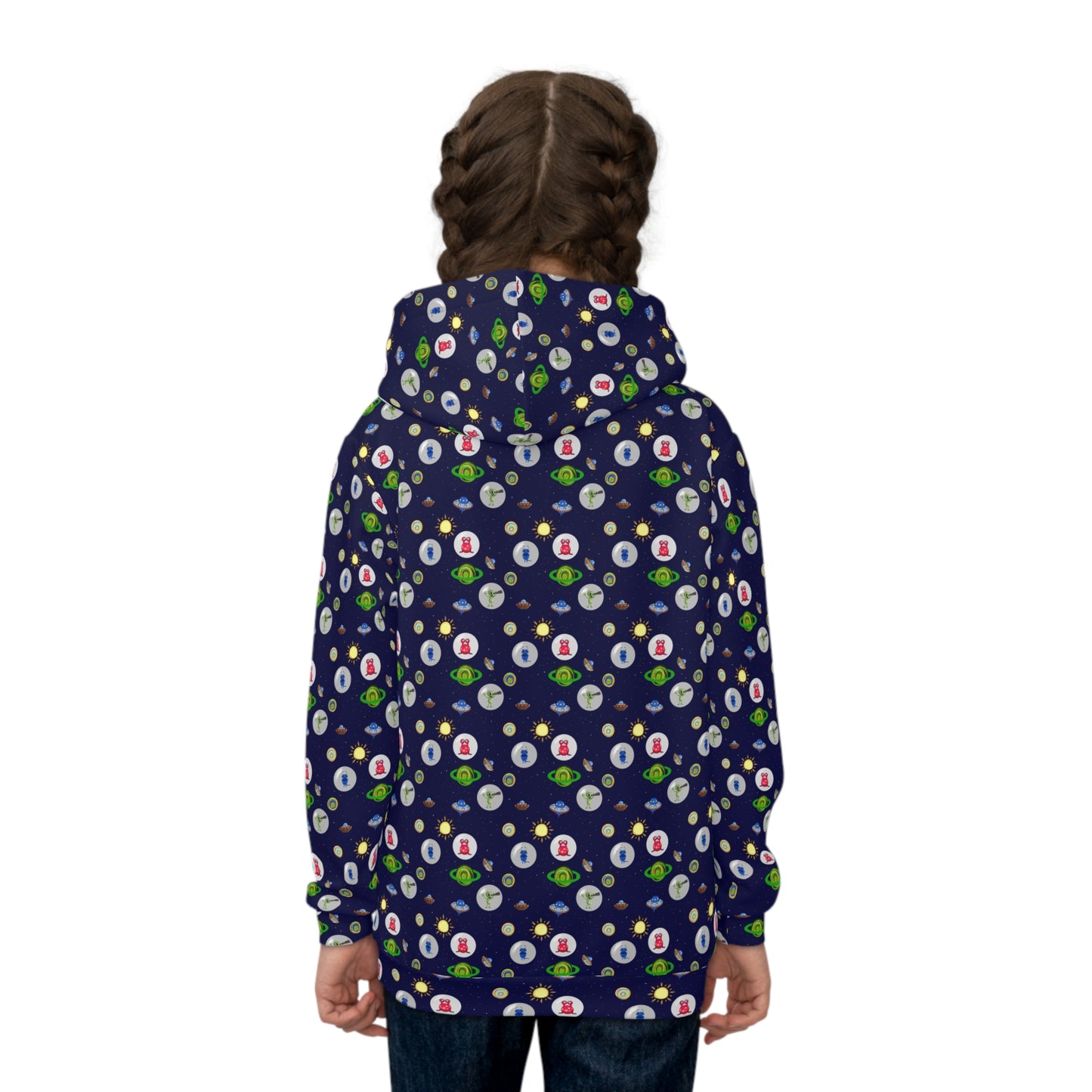 Children's Hoodie - Watercolor UFO's and Planets Space Aliens