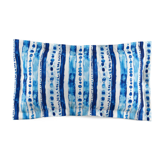 Pillow Sham - Coastal Blue Shibori Batik Striped Sham