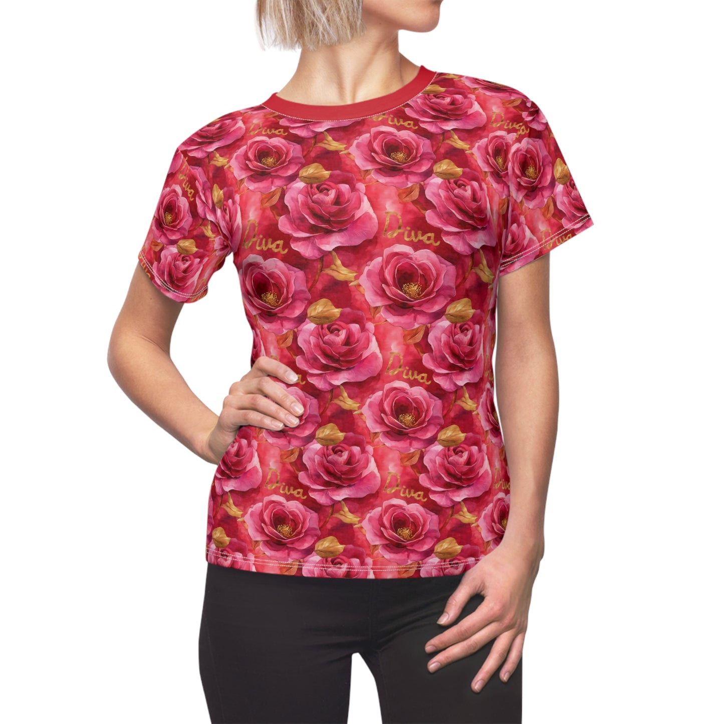 Women's Tee - Watercolor Pink and Red Roses Diva Design