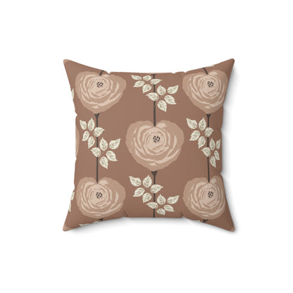 Square Pillow - Mocha And Cream Rose Heart Floral Art Decor, Art Nouveau