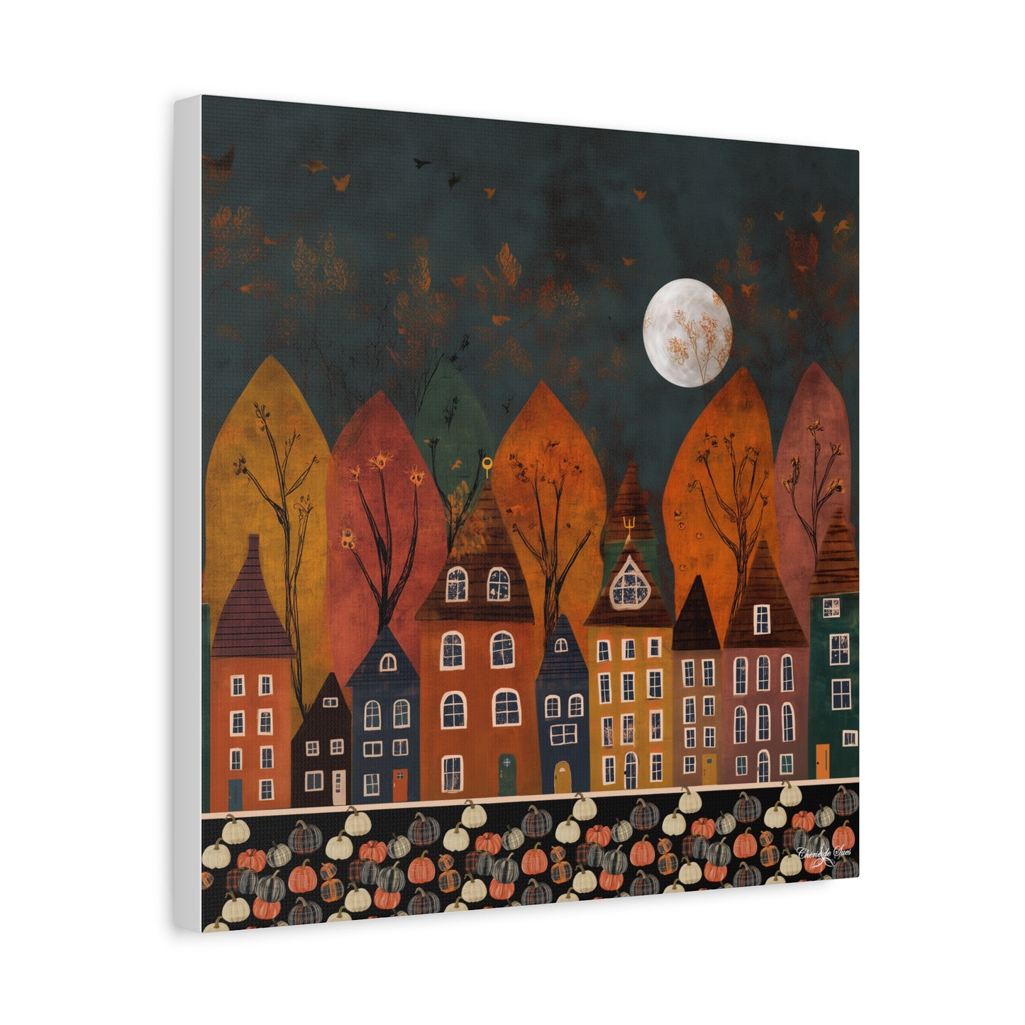 Canvas Art - Autumn Village Pumpkin Patch