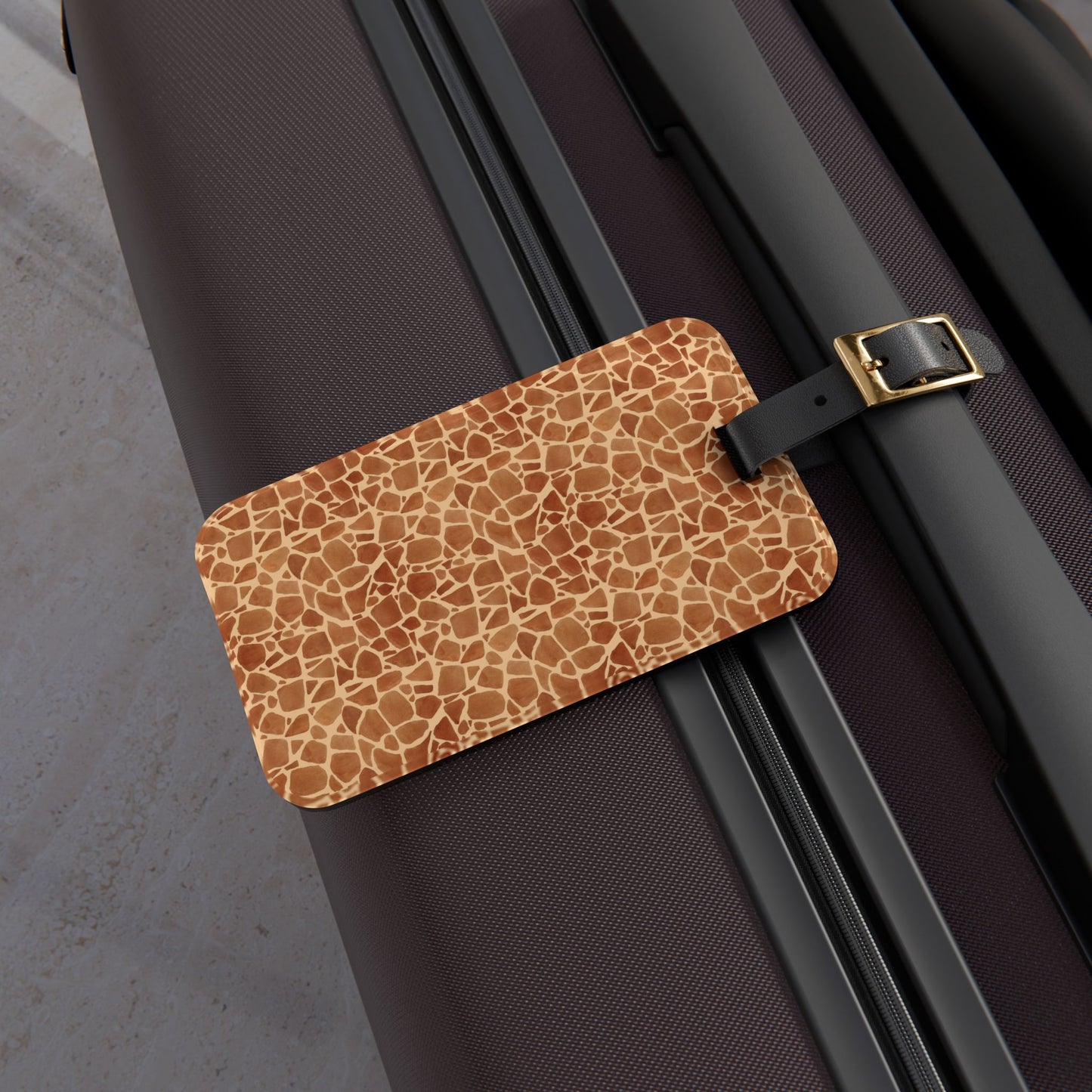 Luggage Tag - Faux Giraffe Hide Adventure Travel Tag in Orange and Tan